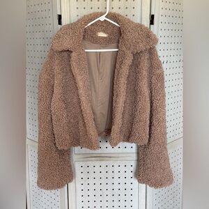 Altar'd State Plush Teddy Jacket in Taupe Brown